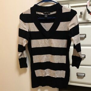 Style&co Striped V-Neck Sweater - Black and Cream